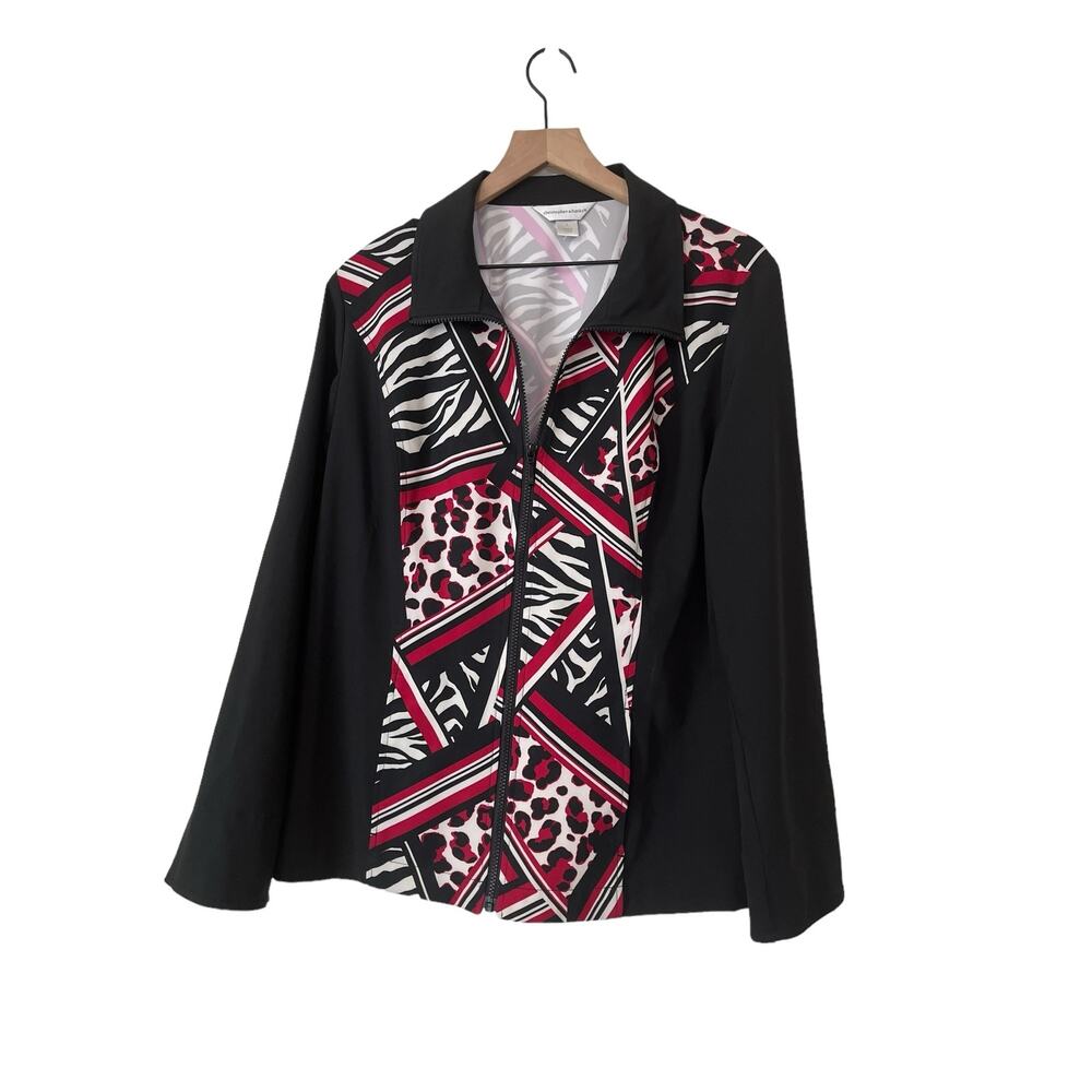 Christopher and Banks Womens Black Red Geometric Print Jacket Size Large